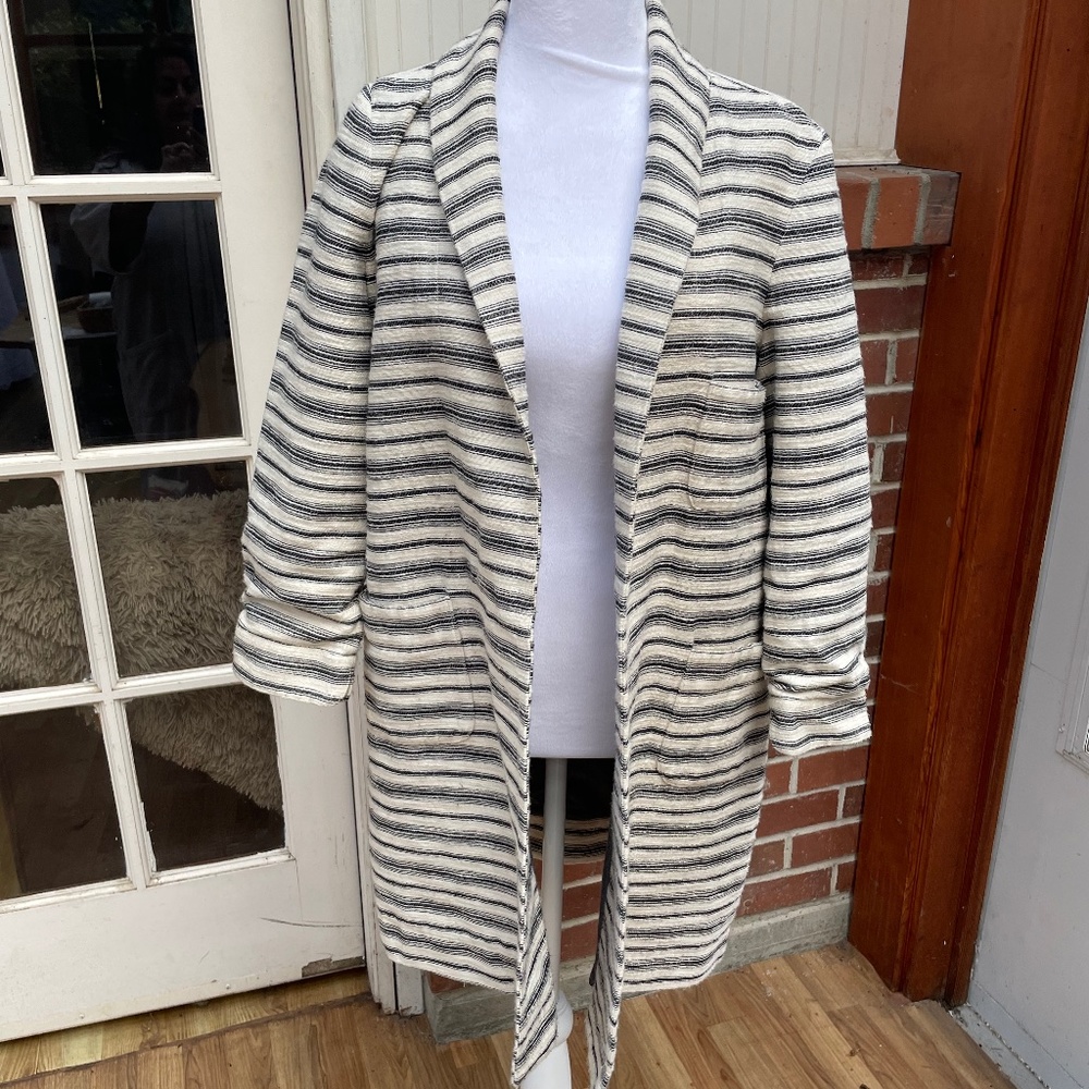 The Great Coat Jacket 1 White Black Stripe Long Open Front Cotton Women’s $595